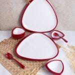 8pcs Set Triangular Thali Red Maroon